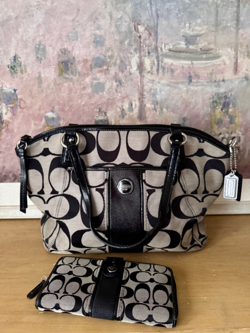 Coach F17948 Logo Canvas Tote with Matching Wallet